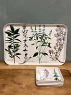 Vintage dienblad +vier schaaltjes Mebel Italy floral botanic, Kunststof, Gebruikt, Rechthoekig, Ophalen of Verzenden