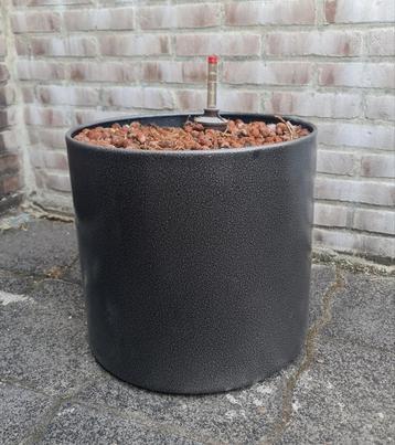 Plantenbak rond antraciet met zilver metaal op 3 wielen mooi beschikbaar voor biedingen