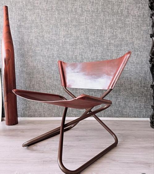 Erik Magnussen Z Down Folding Chair by Torben Orskov, ca69s, Huis en Inrichting, Fauteuils, Gebruikt, Leer, Metaal, Ophalen