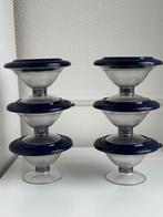 6 Tupperware dessert schaaltjes / coupes met blauwe deksel, Ophalen of Verzenden, Gebruikt, Blauw, Schaal