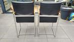 4 Leren Eetkamerstoelen Geborsteld Staal, Huis en Inrichting, Stoelen, Ophalen, Zwart, Vier, Modern