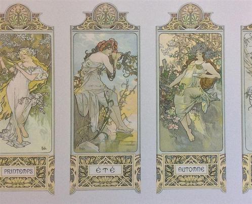 De vier jaargetijden Alphonse Mucha Metalen Wandbord, Antiek en Kunst, Kunst | Tekeningen en Foto's, Verzenden