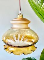 Grote vintage glazen lampenkap hanglamp lamp, Huis en Inrichting, Lampen | Hanglampen, Ophalen of Verzenden, Gebruikt