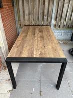 Houten tafel met zwarte ijzeren poten, Ophalen, 50 tot 100 cm, Zo goed als nieuw, Vijf personen of meer