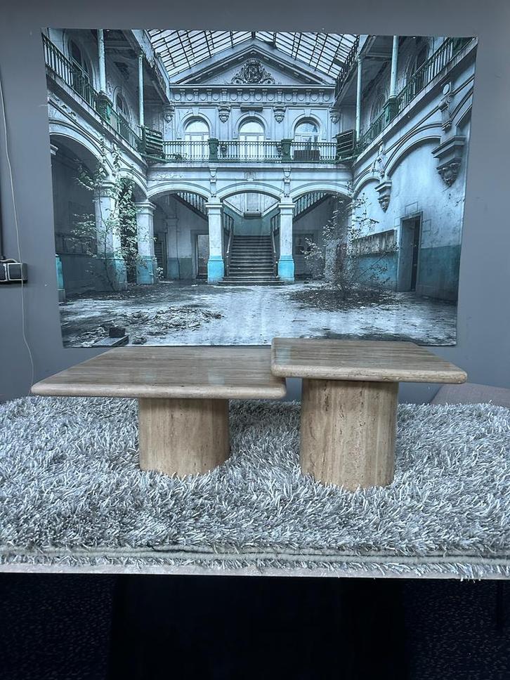 Theo salontafels travertine, Huis en Inrichting, Tafels | Salontafels, Nieuw, Minder dan 50 cm, Vierkant, Ophalen of Verzenden