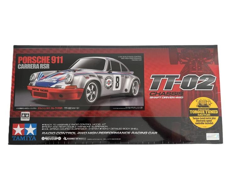 Tamiya 58571 1/10 RC Porsche 911 Carrera RSR TT-02 T58571, Hobby en Vrije tijd, Modelbouw | Radiografisch | Auto's, Nieuw, Auto onroad