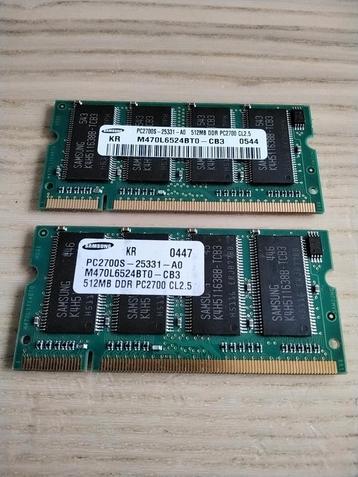 2x 512mb DDR PC2700 geheugen voor de laptop beschikbaar voor biedingen