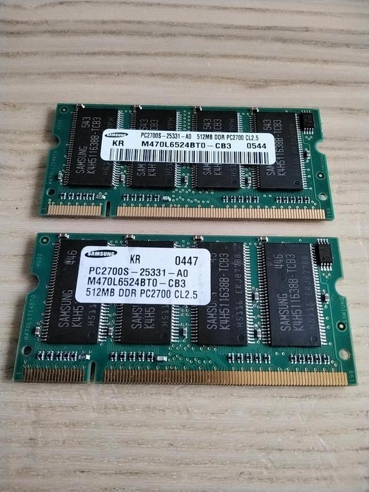 2x 512mb DDR PC2700 geheugen voor de laptop, Computers en Software, Vintage Computers, Ophalen of Verzenden