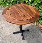 Bistrotafel hardhouten blad 80 cm en metalen onderstel, Ophalen, Gebruikt