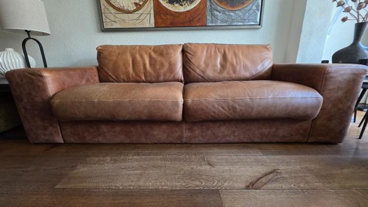 3 zits bank (vol aniline leder), Huis en Inrichting, Banken | Bankstellen, Gebruikt, Rechte bank, Driepersoons, 200 tot 250 cm