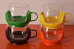 Verschillende sets van 4 retro vintage theeglazen in houder, Huis en Inrichting, Keuken | Servies, Ophalen of Verzenden, Effen