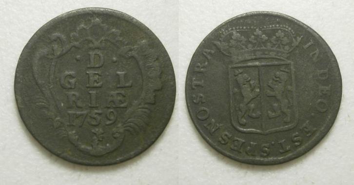 PD10619 Gelderland Duit 1759, Postzegels en Munten, Munten | Nederland, Losse munt, 1 cent, Vóór koninkrijk, Ophalen of Verzenden