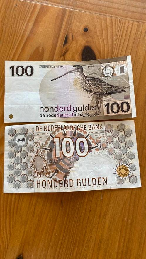 2x 100 gulden snip en steenuil 1977 en 1992 gebruikt, Postzegels en Munten, Bankbiljetten | Nederland, Los biljet, 100 gulden