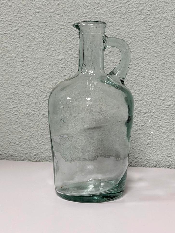 Vintage handgemaakte glazen kruik karaf fles 20cm decoratie, Antiek en Kunst, Antiek | Glas en Kristal, Ophalen of Verzenden