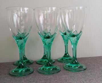 6 Vintage Bormioli Bouquet Emerald green witte wijnglazen beschikbaar voor biedingen