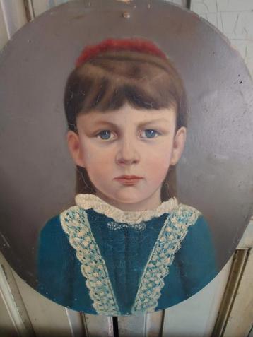 Antiek portret schilderij ovaal olieverf op doek  beschikbaar voor biedingen