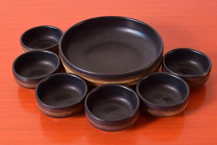 Retro vintage jaren 70 fat lava pindaset / schaaltjesset, Huis en Inrichting, Keuken | Servies, Gebruikt, Schaal of Schalen, Overige stijlen