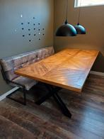 Prachtige eettafel van mangohout kruispoot 240 cm x 100 cm, Ophalen, 200 cm of meer, Zo goed als nieuw, Vijf personen of meer