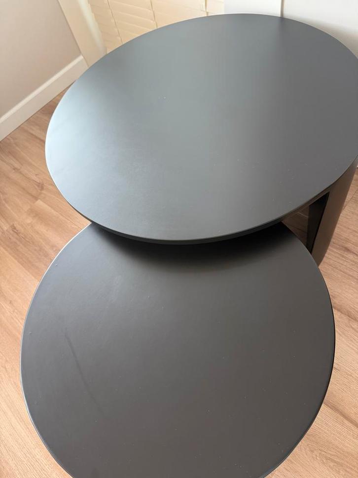 Set van 2 zwarte salontafels in prijs verlaagd!!, Huis en Inrichting, Tafels | Bijzettafels, Zo goed als nieuw, Rond, 45 tot 60 cm