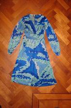 CARNAVAL sixties seventies jurk, retro cirkels blauw, mt S/M, Carnaval, Ophalen of Verzenden, Zo goed als nieuw, Kleding
