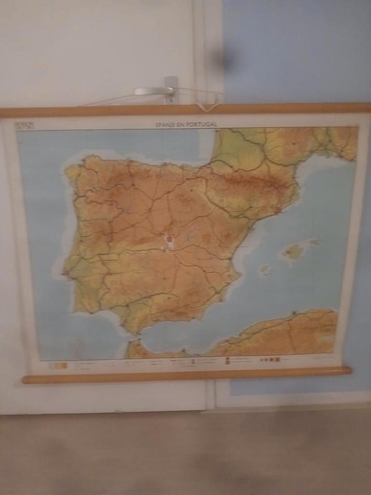 Schoolplaat Spanje & Portugal, Antiek en Kunst, Antiek | Schoolplaten, Aardrijkskunde, Ophalen of Verzenden