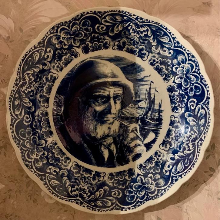 Vintage Delfts Blauw Bord met Zeeman, Antiek en Kunst, Antiek | Schalen, Ophalen of Verzenden