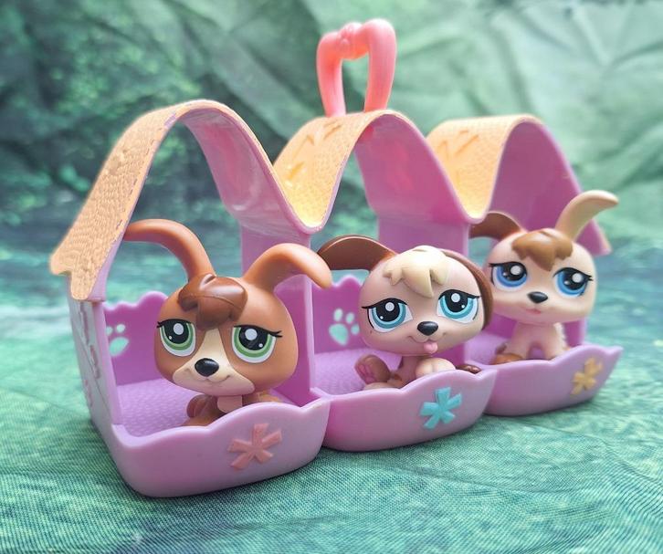 Littlest Pet Shop set – 3 puppy’s + hondenhok, Verzamelen, Poppetjes en Figuurtjes, Gebruikt, Ophalen of Verzenden