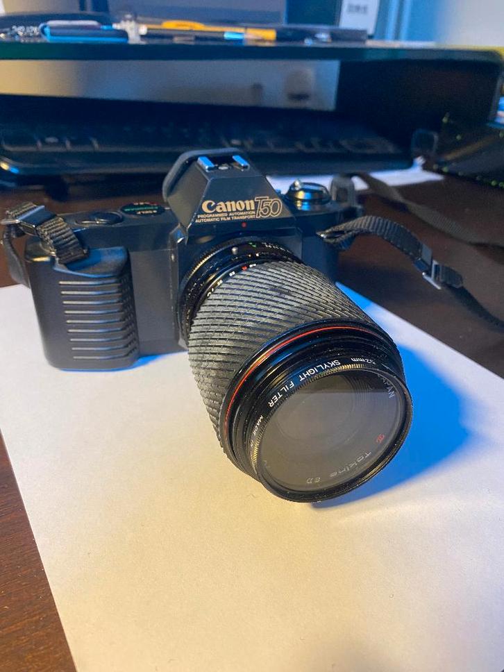 Fotocamera analoog Canon T50+244T flitser+ 3 lenzen, Audio, Tv en Foto, Fotocamera's Analoog, Gebruikt, Spiegelreflex, Canon, Ophalen of Verzenden