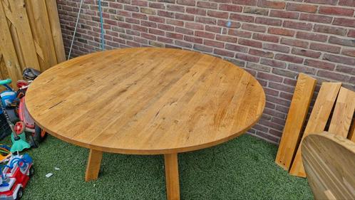 Massief houten eettafels 6 stuks diameter 152 cm, Huis en Inrichting, Tafels | Eettafels, Gebruikt, Vijf personen of meer, Rond