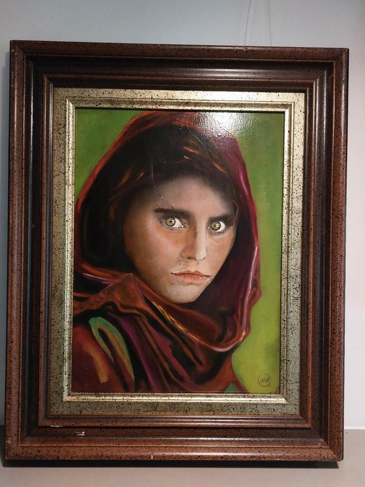Rines Buijs – “Afghan Girl” – olieverf op paneel – 45  55 cm, Antiek en Kunst, Kunst | Schilderijen | Klassiek, Ophalen of Verzenden