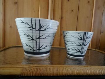 2x Retro vintage bloempot Ceramique Maastricht Bamboe beschikbaar voor biedingen