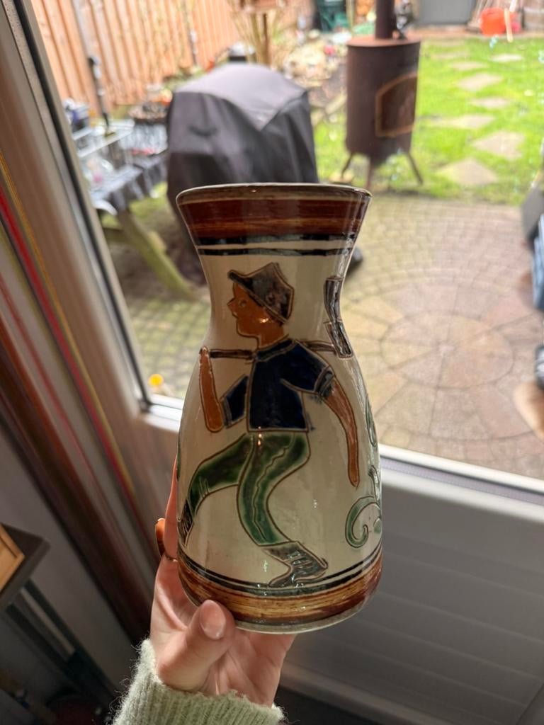 Handbeschilderde vintage vaas, József Molnos, Antiek en Kunst, Ophalen of Verzenden