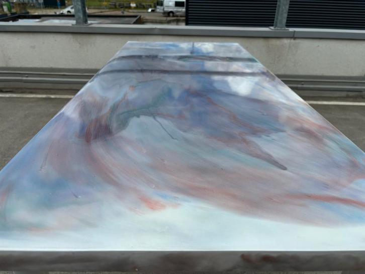 Handgemaakte tafel met epoxyhars, Huis en Inrichting, Tafels | Eettafels, Zo goed als nieuw, 50 tot 100 cm, Vijf personen of meer