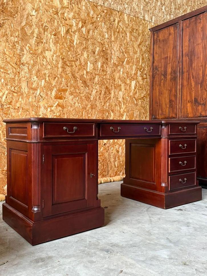 Engels Bureau met Leder Inleg, Huis en Inrichting, Bureaus, Gebruikt, Bureau, Ophalen of Verzenden