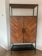 Industriële kast met visgraat hout zwart staal, Ophalen, Zo goed als nieuw