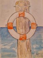 Origineel schilderij zee vakantie strand boei gesigneerd, Ophalen of Verzenden