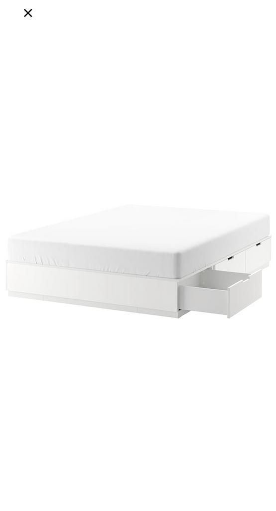 Nordli Ikea Bedframe, Huis en Inrichting, Slaapkamer | Bedden, Zo goed als nieuw, Tweepersoons, 140 cm, Hout, Wit, Ophalen