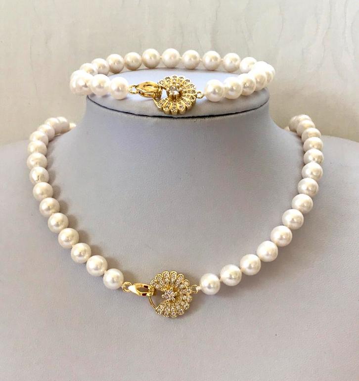 Parelketting, Armband van Akoya Parels 14K, Sieraden, Tassen en Uiterlijk, Kettingen, Nieuw, Wit, Ophalen of Verzenden