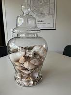 Glazen pot met deksel+schelpen H45xB23, Ophalen, Zo goed als nieuw