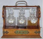 Engels eiken tantalus 3x kristal karaffen, porselein labels, Antiek en Kunst, Ophalen of Verzenden