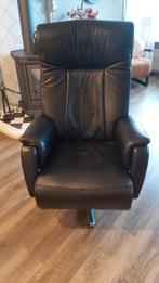 Comfortabele Relaxstoel - Zwart Leer, Gebruikt, 75 tot 100 cm, Ophalen of Verzenden, Metaal