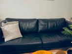 Zwart leren bank 2 zits en 1 x 2,5 zits, Huis en Inrichting, Banken | Bankstellen, Gebruikt, Minder dan 75 cm, 150 tot 200 cm