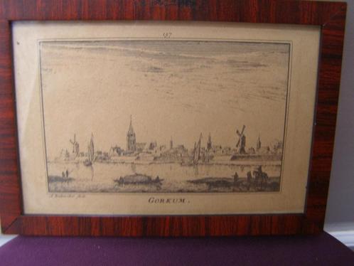Kleine antieke gravure van Gorcum (Gorichem) ingelijst 1770, Antiek en Kunst, Kunst | Etsen en Gravures, Ophalen of Verzenden