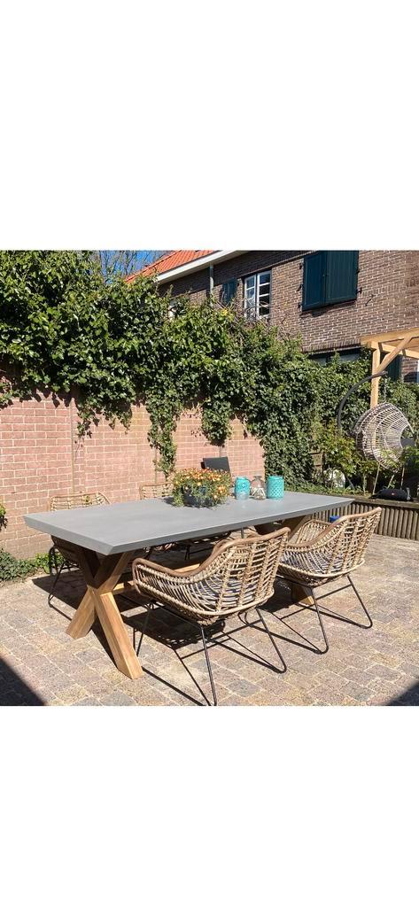 Complete tuinset composiet met betonlook met 4 stoelen, Tuin en Terras, Tuinsets en Loungesets, Zo goed als nieuw, Tuinset, Overige materialen
