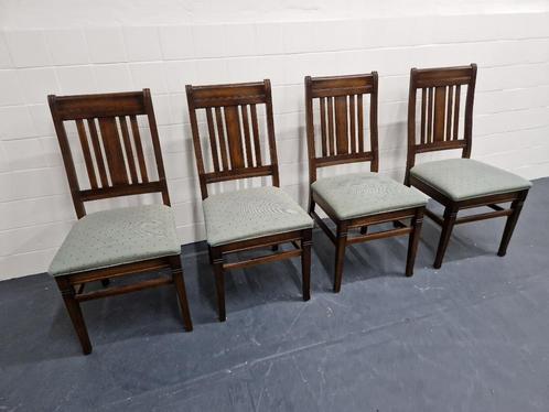 Set van 4 eetkamerstoelen / stoelen donker eiken met stof, Huis en Inrichting, Stoelen, Gebruikt, Vier, Hout, Stof, Bruin, Ophalen