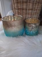 Twee windlichtjes Ibiza stijl, Ophalen of Verzenden, Blauw, Overige materialen, Minder dan 25 cm