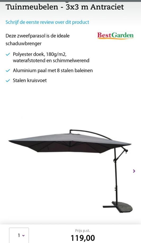 Zweefparasol incl. voet - BestGarden, Tuin en Terras, Parasols, Nieuw, Zweefparasol, 2 tot 3 meter, Kantelbaar, Waterdicht, Ophalen