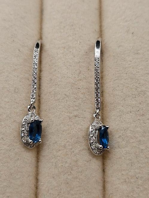Antiek stijl 925 zilveren oorhangers met saffier, Sieraden, Tassen en Uiterlijk, Oorbellen, Nieuw, Zilver, Zilver, Ophalen of Verzenden