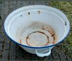 Wasteil,Wit,1960,rond,blauwe rand,Retro,handvat,water,teil, Antiek en Kunst, Antiek | Emaille, Ophalen of Verzenden