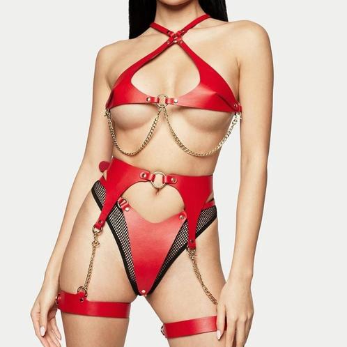 Seductive Angel's - Fenix - Vegan leer - Erotische outfit, Kleding | Dames, Ondergoed en Lingerie, Setje, Rood, Verzenden
